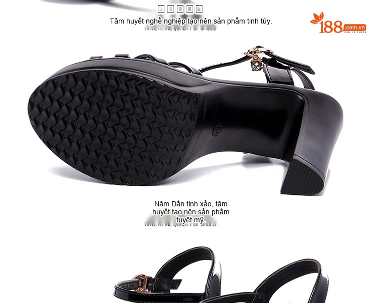 Giày Sandal Cao Gót Nữ Hở Ngón Quai Ngang Da Bóng Gót Cao 8cm - 9cm Màu Đen, Trắng, Đỏ, Vàng... chi tiết 15