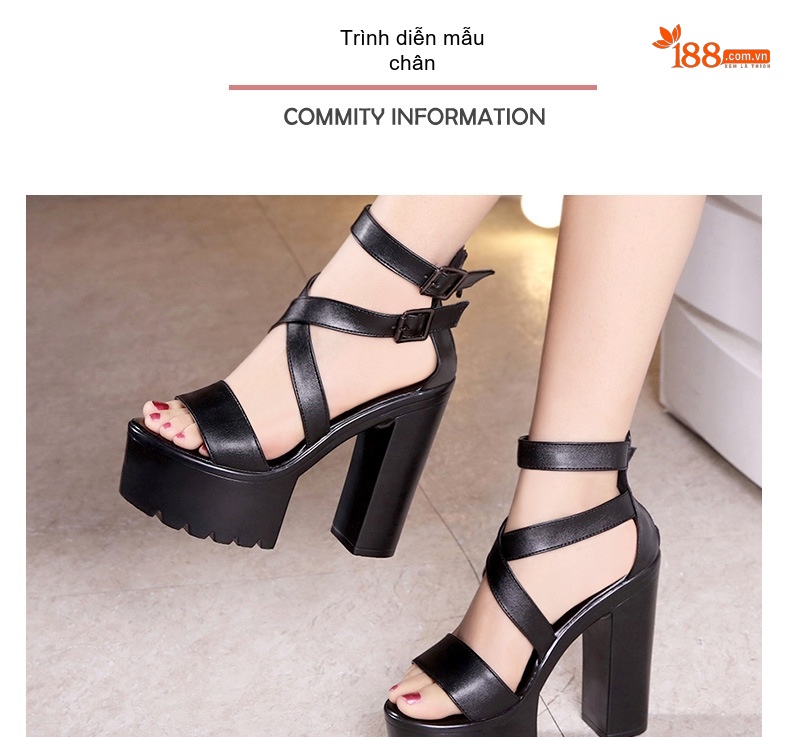 Giày Sandal Cao Gót Nữ Quai Chéo Đế Xuồng Gót Cao 10cm - 12cm Màu Đen chi tiết 9