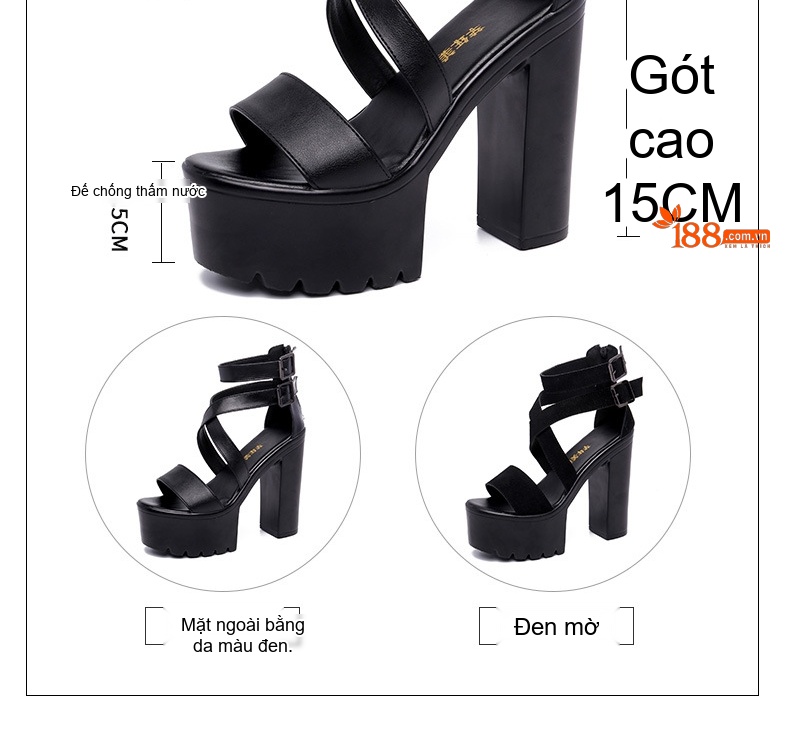 Giày Sandal Cao Gót Nữ Quai Chéo Đế Xuồng Gót Cao 10cm - 12cm Màu Đen chi tiết 4