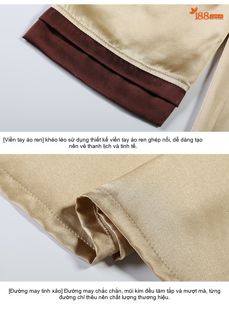 Bộ Đồ Ngủ Hai Món Áo Choàng Dây Rút Lụa Tơ Tằm 100% Gợi Cảm Cho Nữ Màu Vàng, Đỏ chi tiết 13