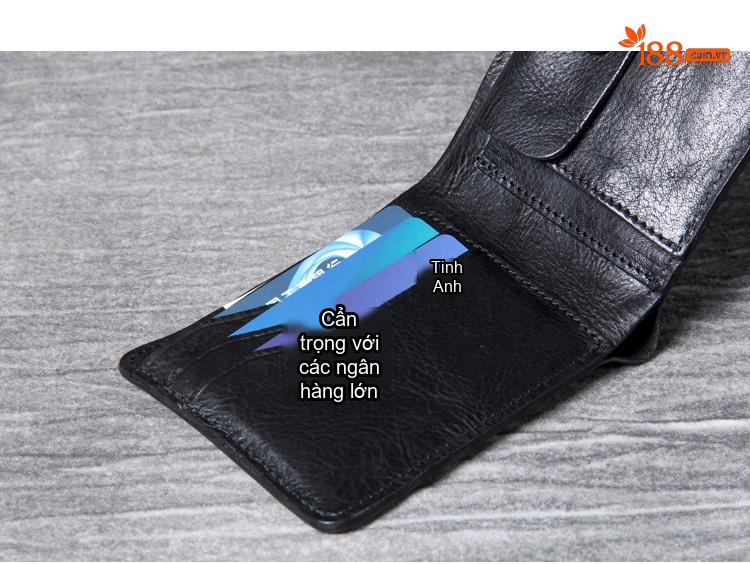 Ví Ngắn Nam Da Bò Thuộc Da Mộc Thủ Công Siêu Mỏng Phong Cách Retro Âu Mỹ Màu Đen, Nâu, Cam chi tiết 16