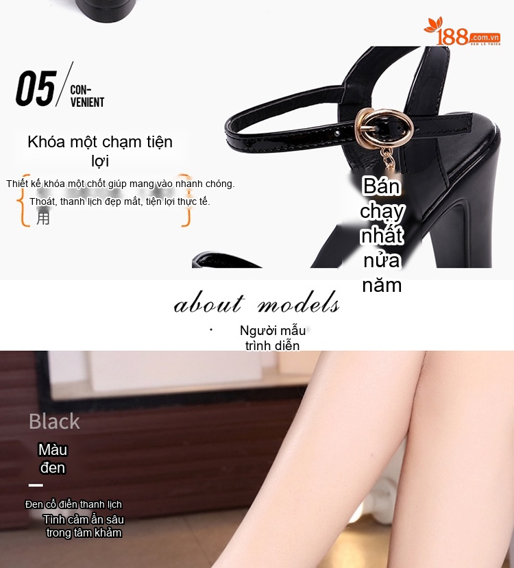 Giày Sandal Cao Gót Nữ Hở Ngón Quai Ngang Da Bóng Gót Cao 8cm - 9cm Màu Đen, Trắng, Đỏ, Vàng... chi tiết 8