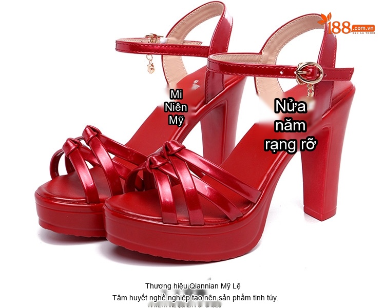 Giày Sandal Cao Gót Nữ Hở Ngón Quai Ngang Da Bóng Gót Cao 8cm - 9cm Màu Đen, Trắng, Đỏ, Vàng... chi tiết 17