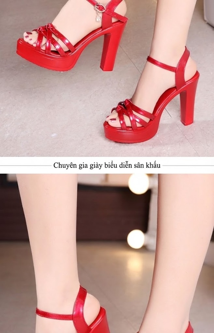 Giày Sandal Cao Gót Nữ Hở Ngón Quai Ngang Da Bóng Gót Cao 8cm - 9cm Màu Đen, Trắng, Đỏ, Vàng... chi tiết 13