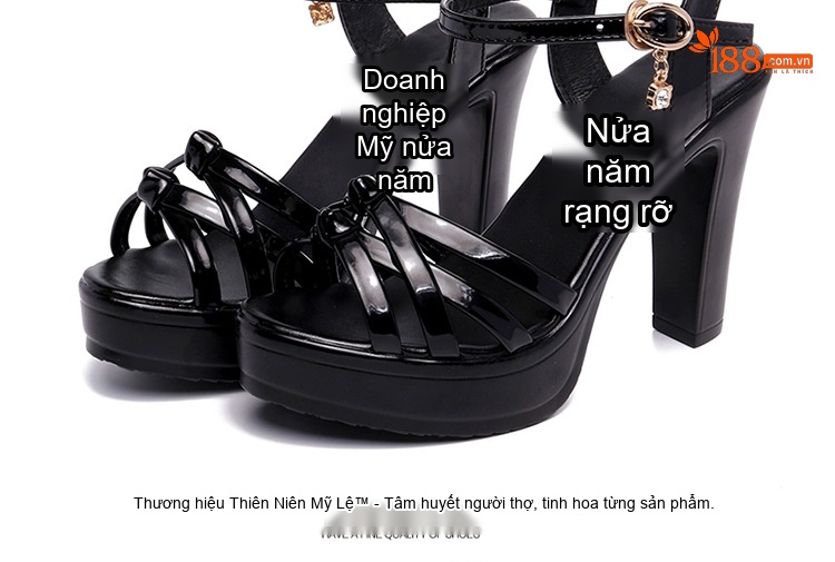 Giày Sandal Cao Gót Nữ Hở Ngón Quai Ngang Da Bóng Gót Cao 8cm - 9cm Màu Đen, Trắng, Đỏ, Vàng... chi tiết 16