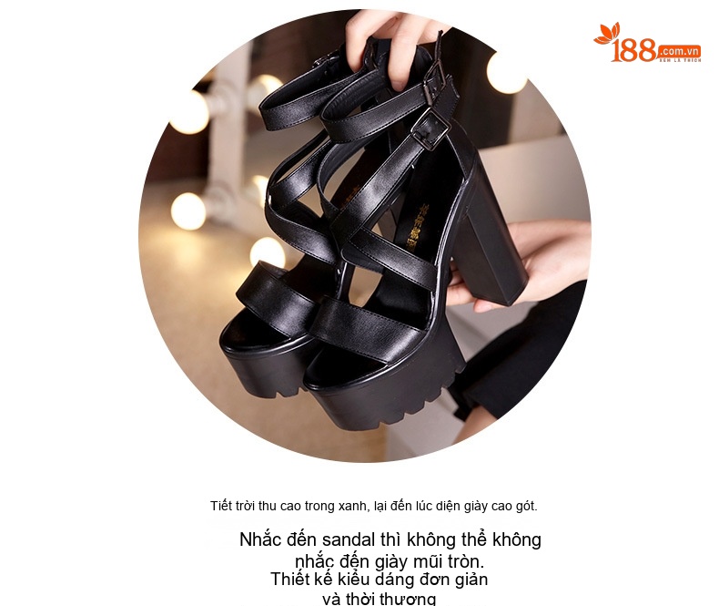 Giày Sandal Cao Gót Nữ Quai Chéo Đế Xuồng Gót Cao 10cm - 12cm Màu Đen chi tiết 1