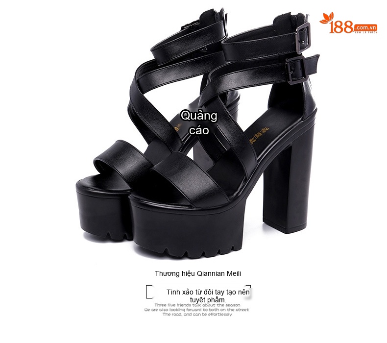 Giày Sandal Cao Gót Nữ Quai Chéo Đế Xuồng Gót Cao 10cm - 12cm Màu Đen chi tiết 18