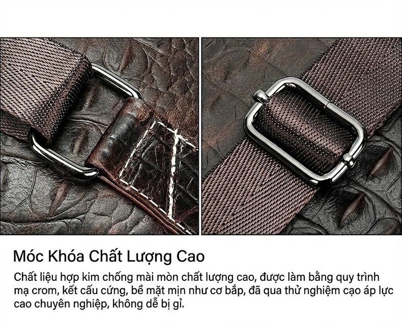 Túi Đeo Ngực Nam Da Bò Vân Cá Sấu Dáng Thể Thao Khóa Kéo chi tiết 29