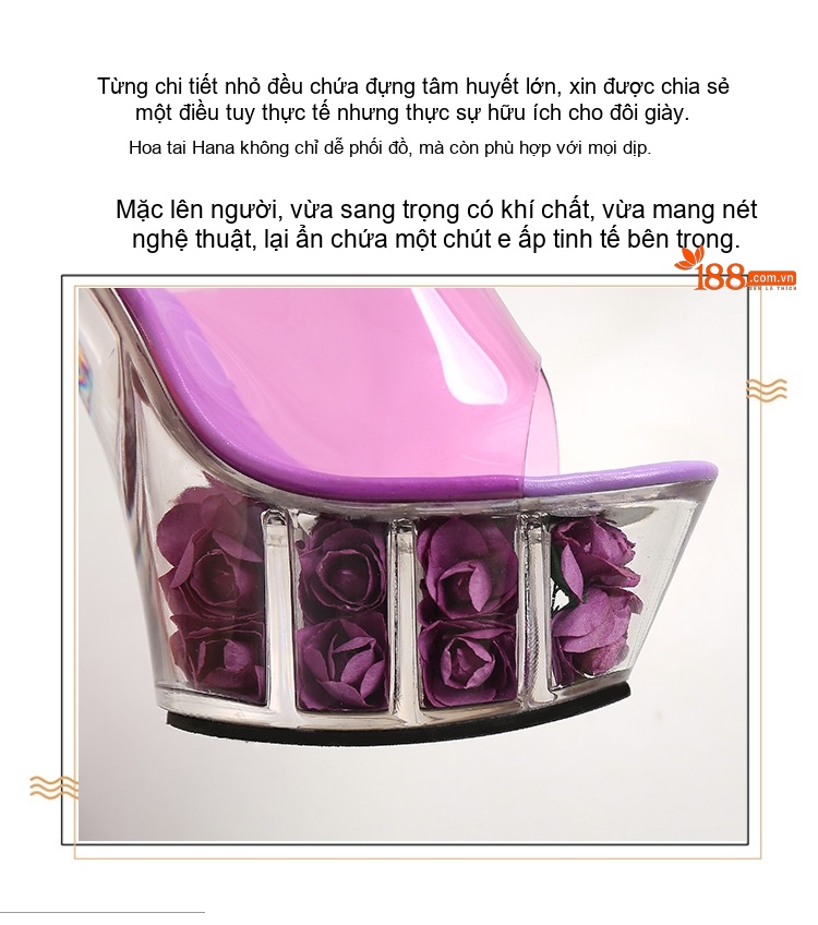 Giày Sandal Cao Gót Nữ Quai Trong Suốt Đế Hoa Gót Cao 10cm - 12cm Màu Tím, Vàng, Đen, Đỏ... chi tiết 9