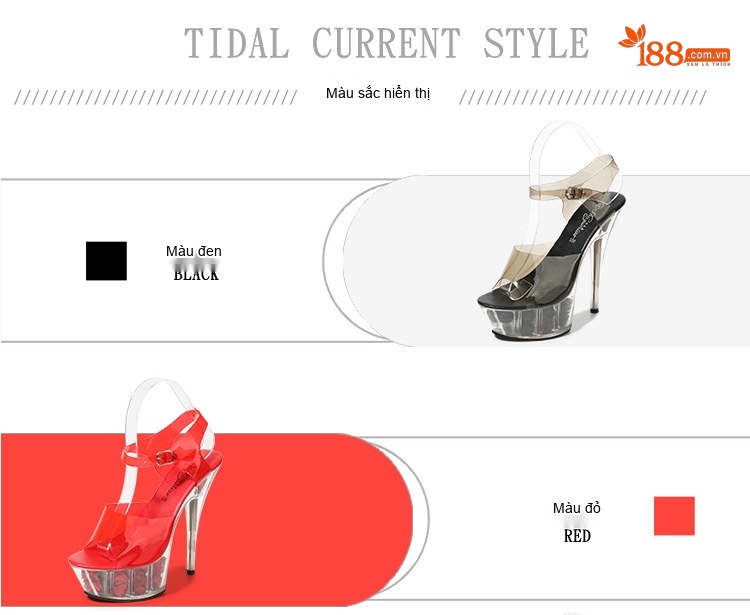 Giày Sandal Cao Gót Nữ Quai Trong Suốt Đế Hoa Gót Cao 10cm - 12cm Màu Tím, Vàng, Đen, Đỏ... chi tiết 5