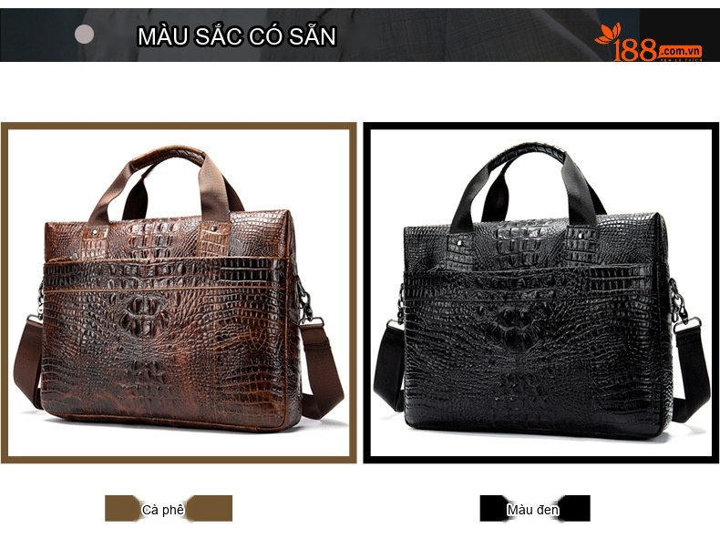 Cặp Công Sở Nam Da Thật Vân Cá Sấu Đựng Laptop Có Dây Đeo Màu Nâu, Đen chi tiết 5