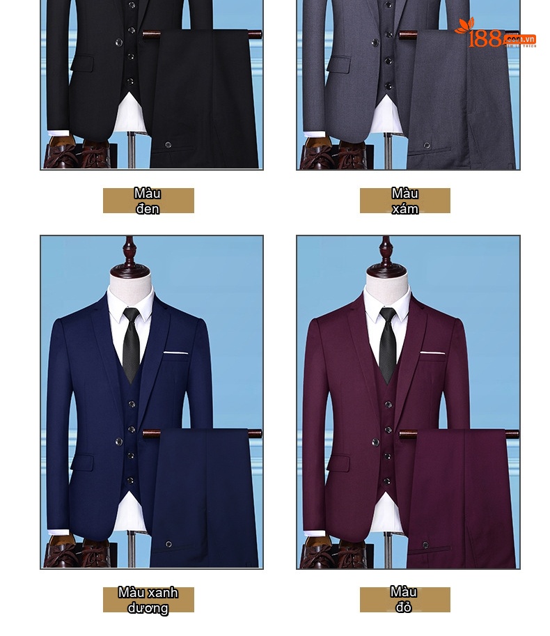 Bộ Vest Nam Dáng Ôm Phong Cách Hàn Quốc Lịch Lãm Màu Đen, Xanh Navy, Xám, Đỏ Rượu Vang... chi tiết 3