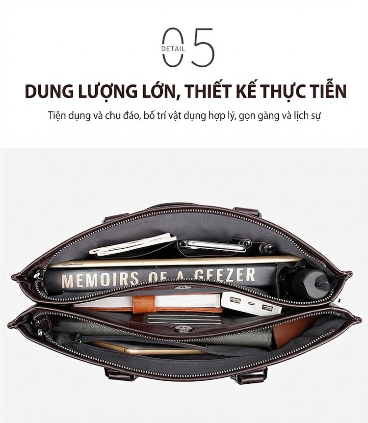 Cặp Công Sở Nam Da Thật Đựng Laptop Chống Sốc Chống Nước Màu Đen, Nâu chi tiết 10