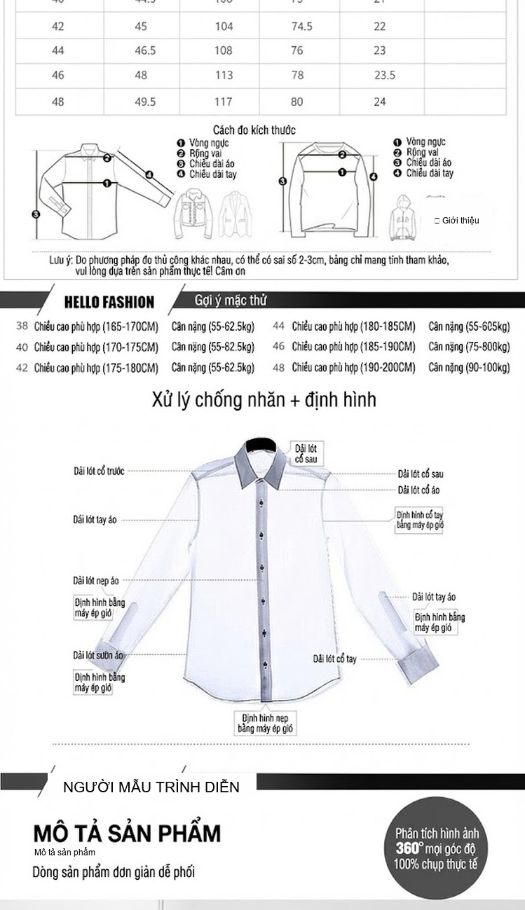 Áo Sơ Mi Nam Tay Ngắn Cotton Kiểu Dáng Ôm Vừa Vặn Màu Trắng, Đen, Xanh Dương, Xanh Navy... chi tiết 3