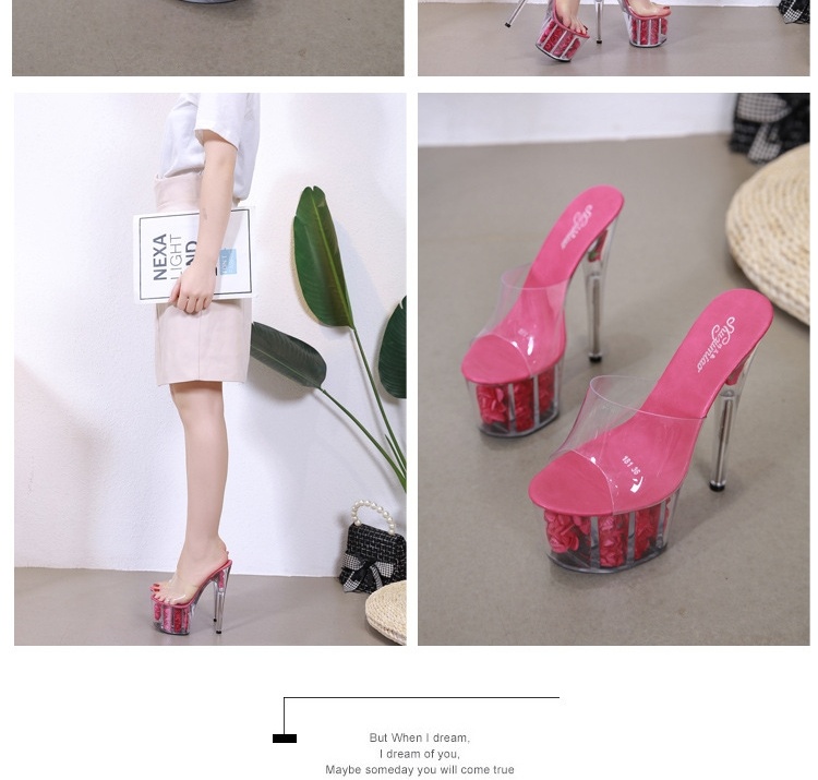 Giày Sandal Cao Gót Nữ Quai Trong Suốt Đế Hoa Gót Cao 10cm - 12cm Màu Hồng, Xanh, Trắng, Tím... chi tiết 6