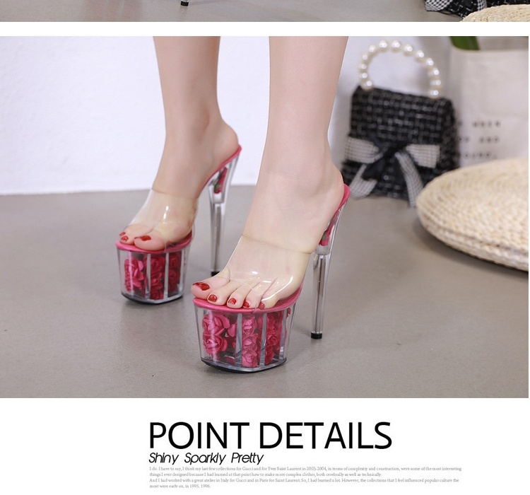 Giày Sandal Cao Gót Nữ Quai Trong Suốt Đế Hoa Gót Cao 10cm - 12cm Màu Hồng, Xanh, Trắng, Tím... chi tiết 9