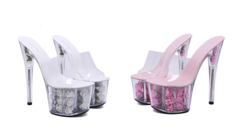 Giày Sandal Cao Gót Nữ Quai Trong Suốt Đế Hoa Gót Cao 10cm - 12cm Màu Hồng, Xanh, Trắng, Tím... chi tiết 34