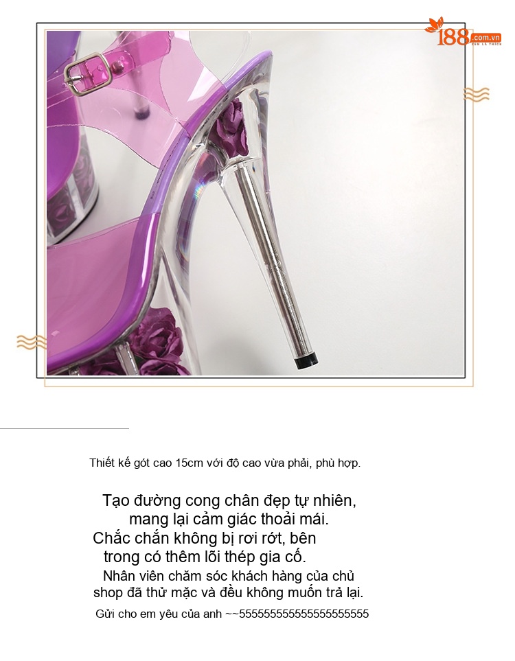 Giày Sandal Cao Gót Nữ Quai Trong Suốt Đế Hoa Gót Cao 10cm - 12cm Màu Tím, Vàng, Đen, Đỏ... chi tiết 10