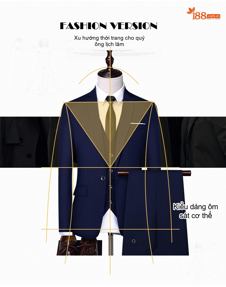 Bộ Vest Nam Dáng Ôm Phong Cách Hàn Quốc Lịch Lãm Màu Đen, Xanh Navy, Xám, Đỏ Rượu Vang... chi tiết 6