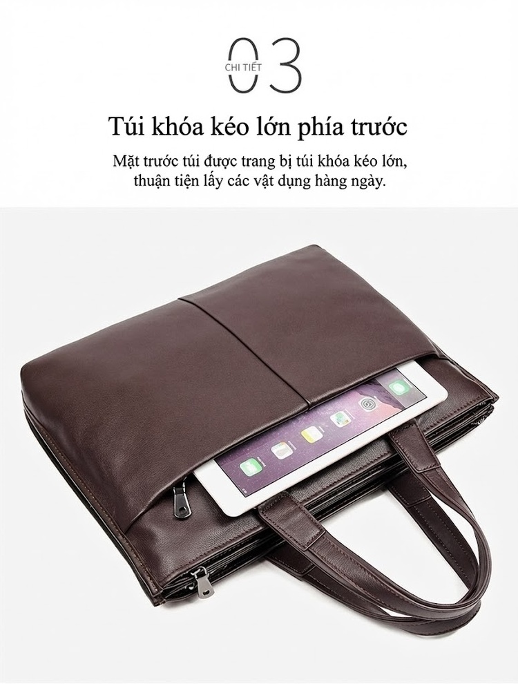 Cặp Công Sở Nam Da Thật Đựng Laptop Chống Sốc Chống Nước Màu Đen, Nâu chi tiết 9