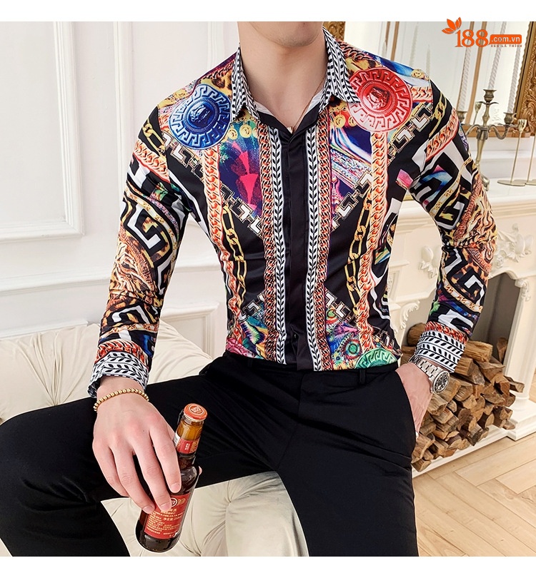 Áo Sơ Mi Tay Dài Nam In Họa Tiết Dây Xích Phong Cách Hàn Quốc chi tiết 17