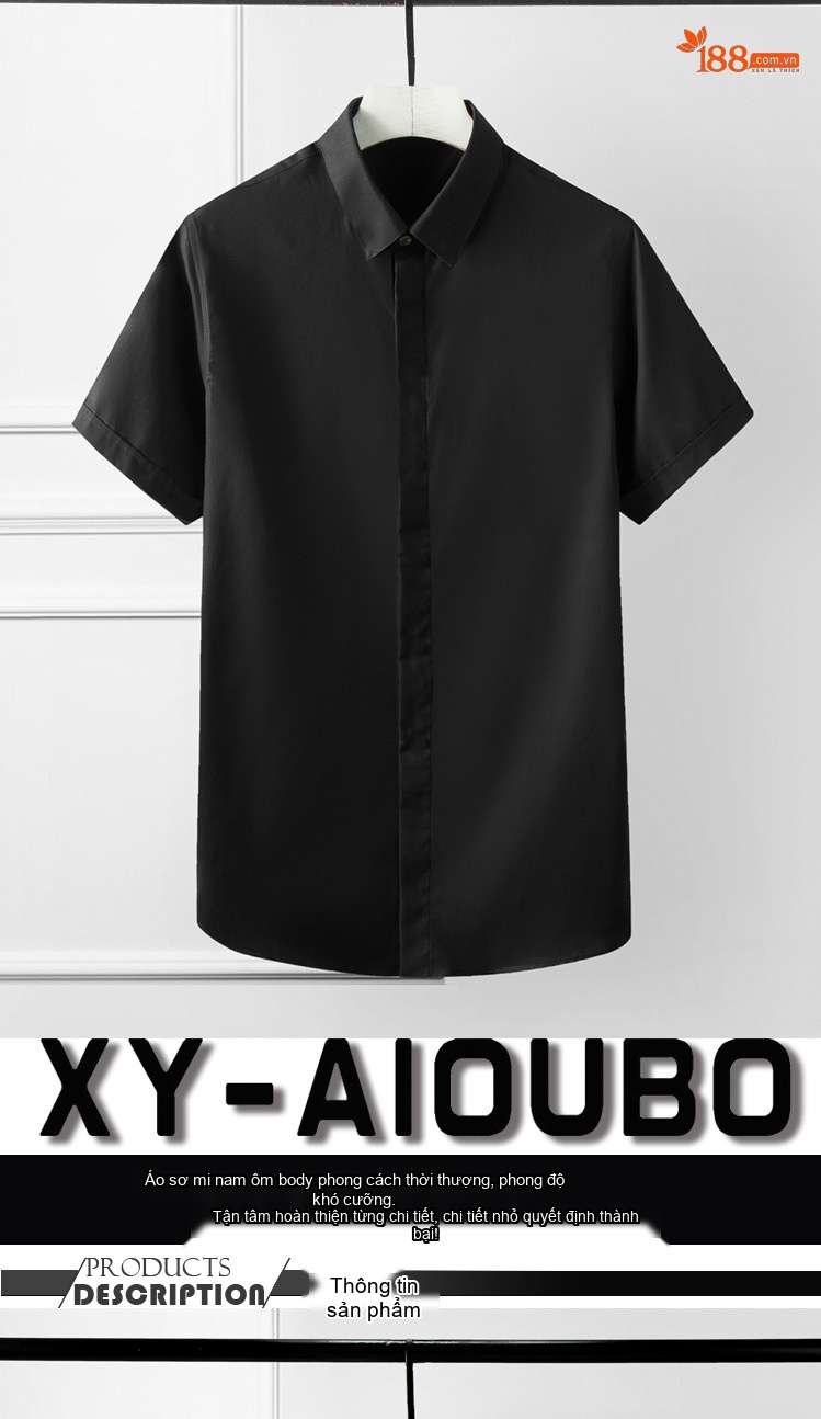 Áo Sơ Mi Nam Tay Ngắn Cotton Kiểu Dáng Ôm Vừa Vặn Màu Trắng, Đen, Xanh Dương, Xanh Navy... chi tiết 1