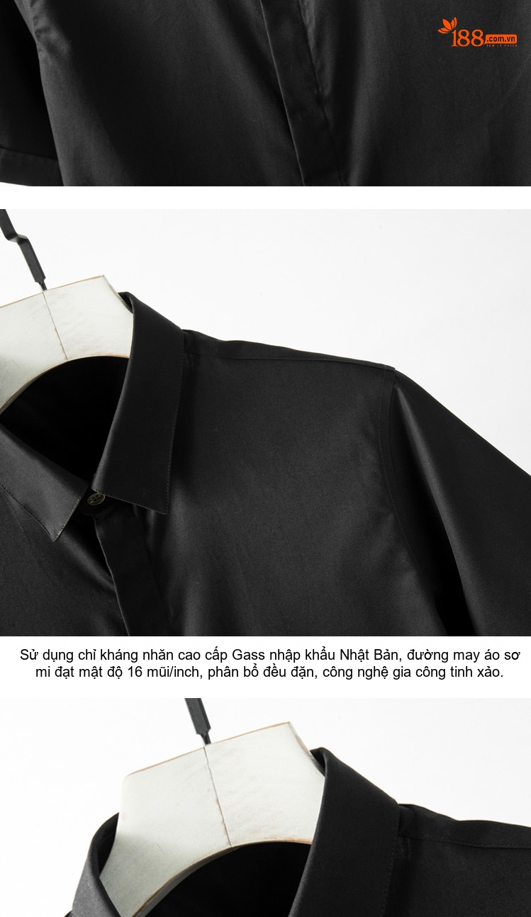 Áo Sơ Mi Nam Tay Ngắn Cotton Kiểu Dáng Ôm Vừa Vặn Màu Trắng, Đen, Xanh Dương, Xanh Navy... chi tiết 8
