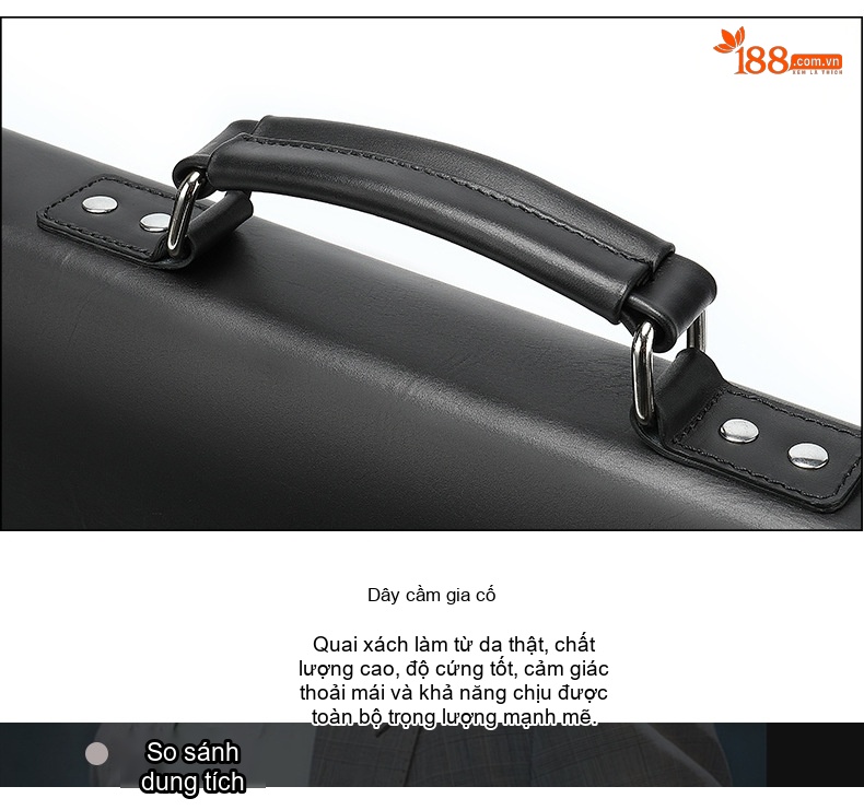 Cặp Công Sở Nam Da Thật Dáng Hộp Đựng Laptop Khổ Lớn Màu Nâu, Đen chi tiết 13