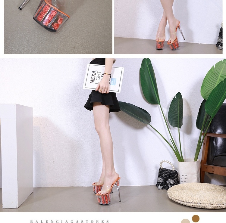 Giày Sandal Cao Gót Nữ Quai Trong Suốt Đế Hoa Gót Cao 10cm - 12cm Màu Hồng, Xanh, Trắng, Tím... chi tiết 3