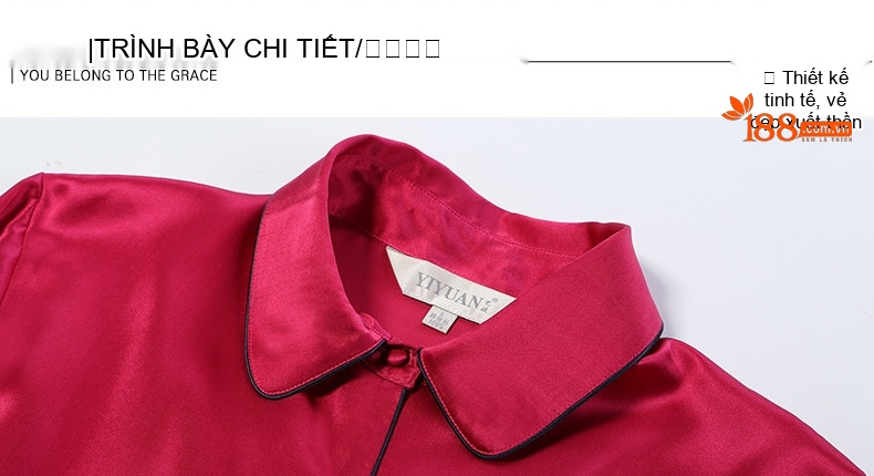 Bộ Đồ Ngủ Lụa Dài Tay Nữ 100% Tơ Tằm Mặc Nhà Màu Đỏ, Hồng, Xanh Navy chi tiết 12