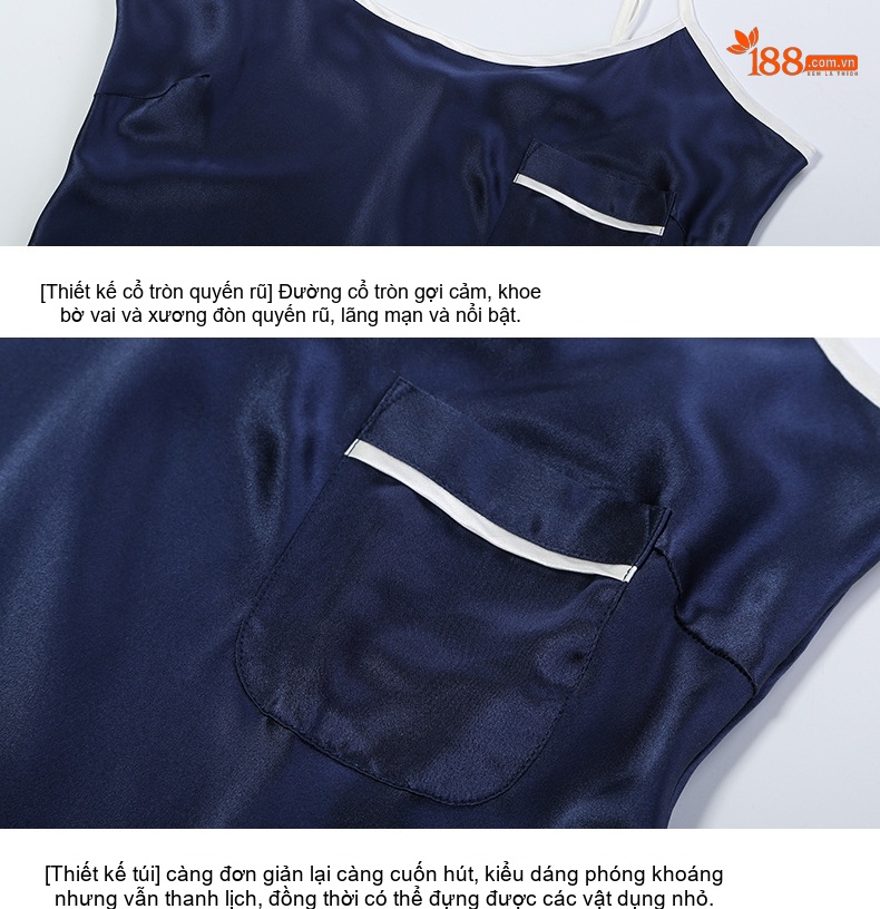Váy Ngủ Lụa Tơ Tằm 100% Dáng Dây Sexy Mùa Hè Màu Đỏ, Xanh Navy, Hồng chi tiết 12