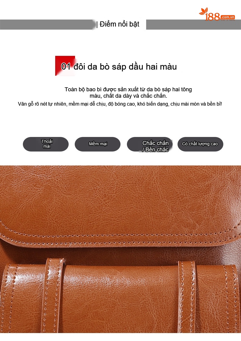 Balo Nữ Da Thật Màu Nâu chi tiết 15