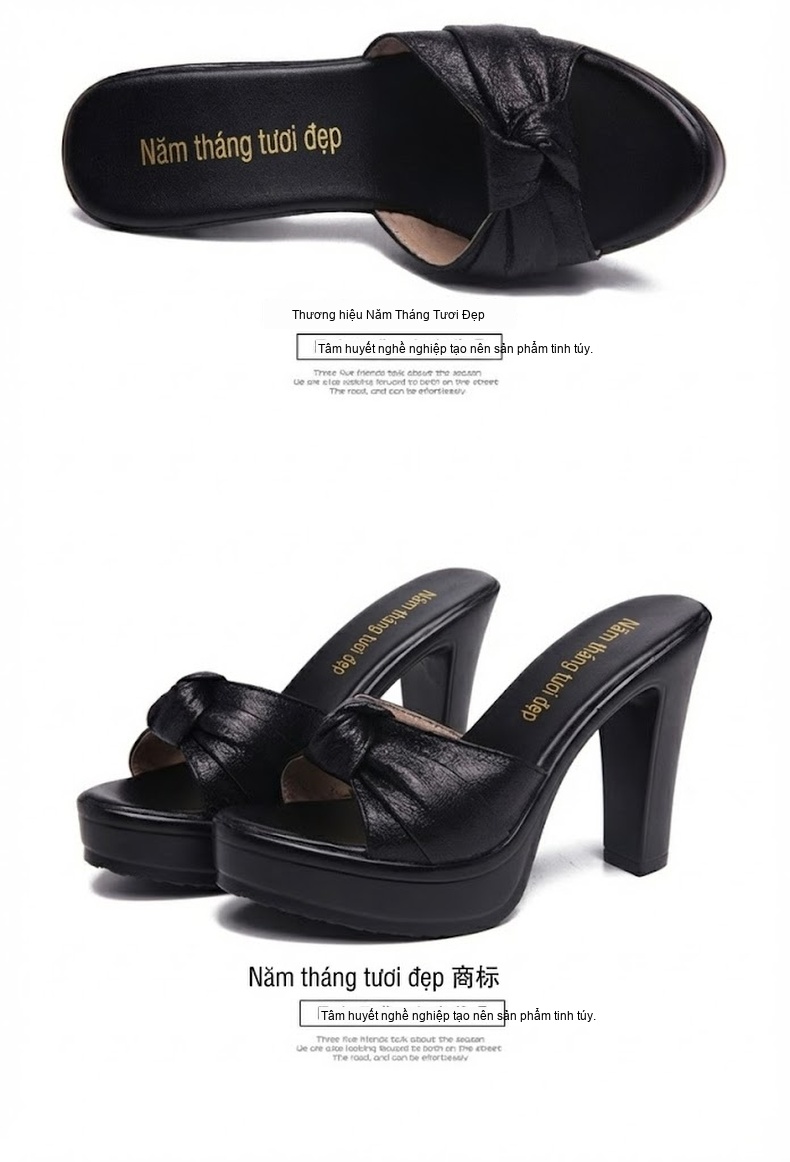 Giày Sandal Cao Gót Nữ Hở Ngón Quai Ngang Đế Xuồng Gót Cao 8cm Màu Đỏ, Đen, Vàng chi tiết 15