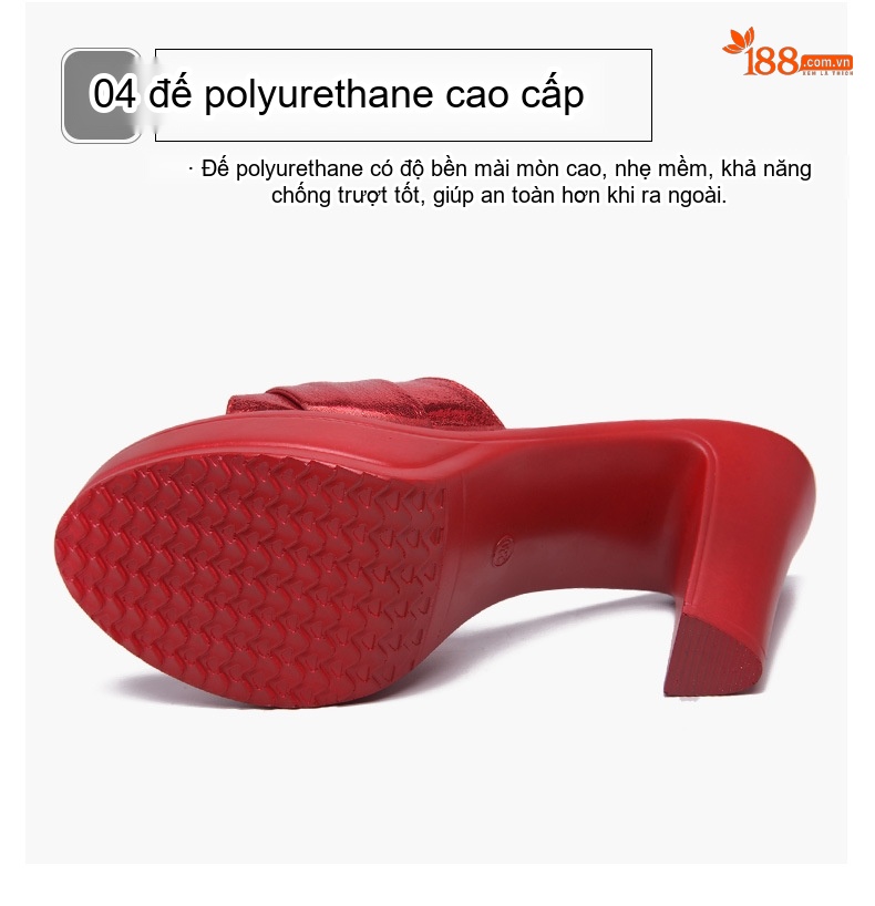 Giày Sandal Cao Gót Nữ Hở Ngón Quai Ngang Đế Xuồng Gót Cao 8cm Màu Đỏ, Đen, Vàng chi tiết 8