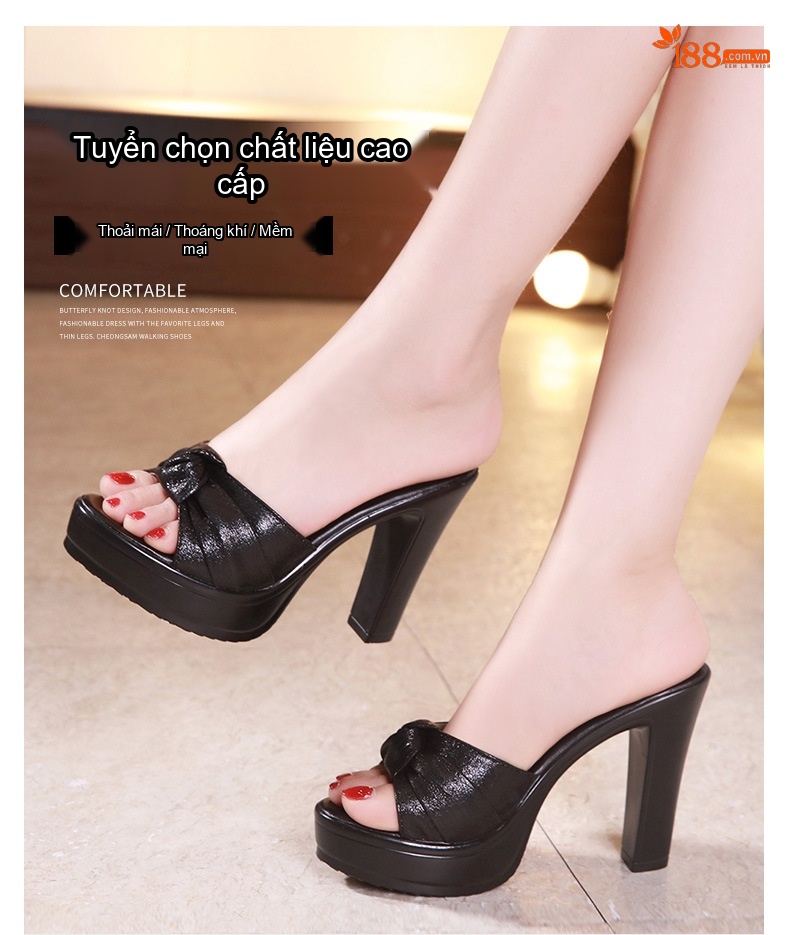 Giày Sandal Cao Gót Nữ Hở Ngón Quai Ngang Đế Xuồng Gót Cao 8cm Màu Đỏ, Đen, Vàng chi tiết 3