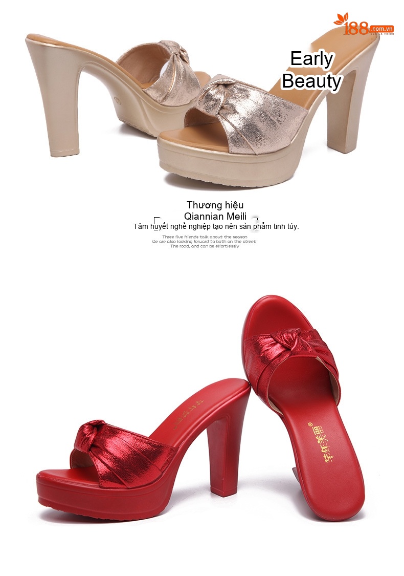 Giày Sandal Cao Gót Nữ Hở Ngón Quai Ngang Đế Xuồng Gót Cao 8cm Màu Đỏ, Đen, Vàng chi tiết 16