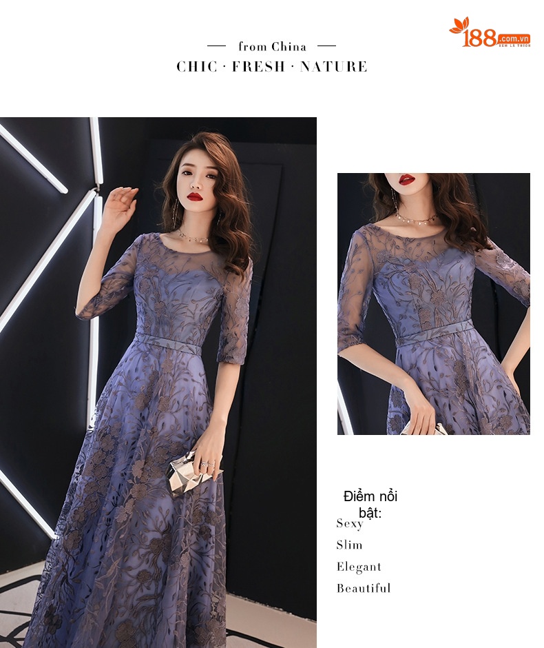 Váy Dạ Hội Dáng Dài Tay Lỡ Thiết Kế Sang Trọng Thanh Lịch Màu Xanh, Đen chi tiết 6
