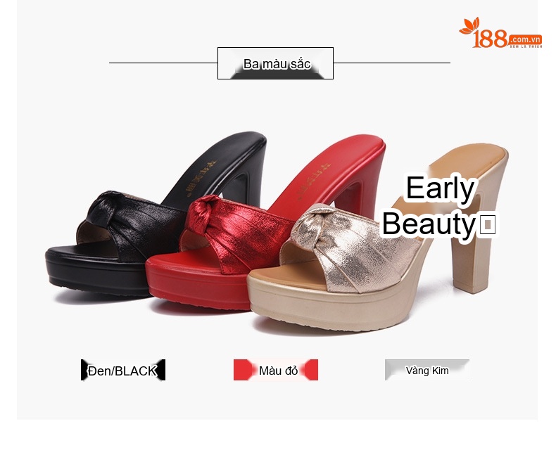 Giày Sandal Cao Gót Nữ Hở Ngón Quai Ngang Đế Xuồng Gót Cao 8cm Màu Đỏ, Đen, Vàng chi tiết 4