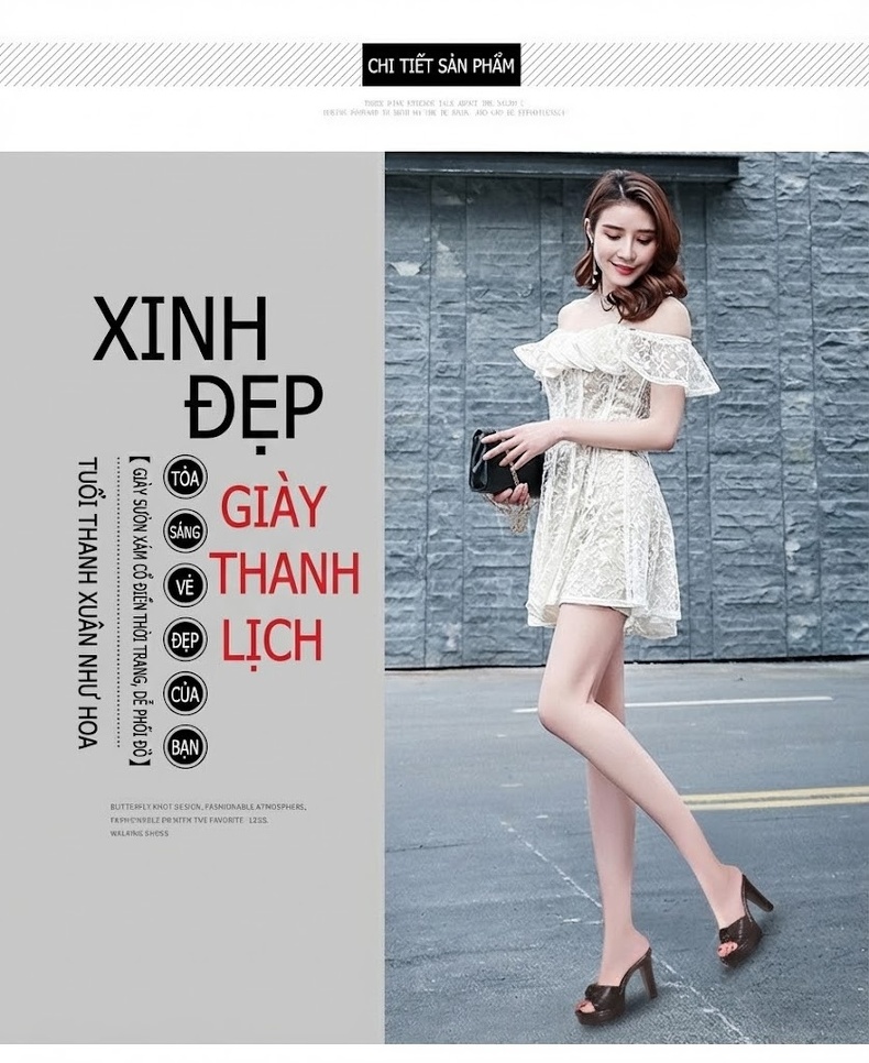 Giày Sandal Cao Gót Nữ Hở Ngón Quai Ngang Đế Xuồng Gót Cao 8cm Màu Đỏ, Đen, Vàng chi tiết 5
