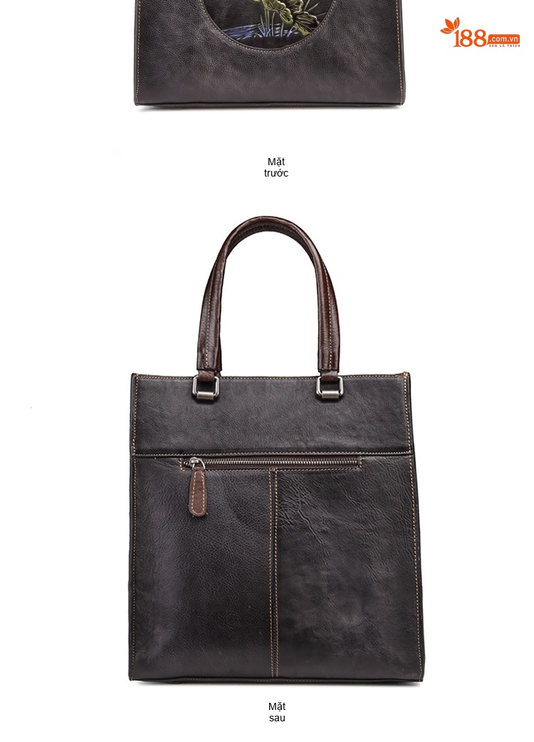 Túi Xách Nữ Da Bò Túi Tote Vintage Học Viện Đeo Vai Túi Xách Tay Màu Nâu chi tiết 13