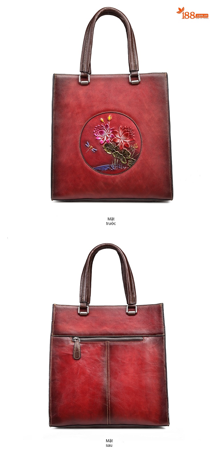 Túi Xách Nữ Da Bò Túi Tote Vintage Học Viện Đeo Vai Túi Xách Tay Màu Nâu chi tiết 14