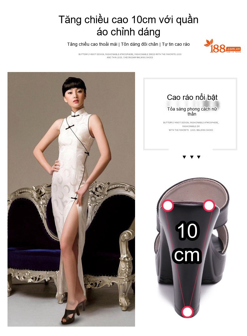 Dép Sục Nữ Hở Mũi Đế Xuồng Chiều Cao Đế Khoảng 8cm Da Bóng Màu Đen, Đỏ, Nâu, Trắng... chi tiết 2