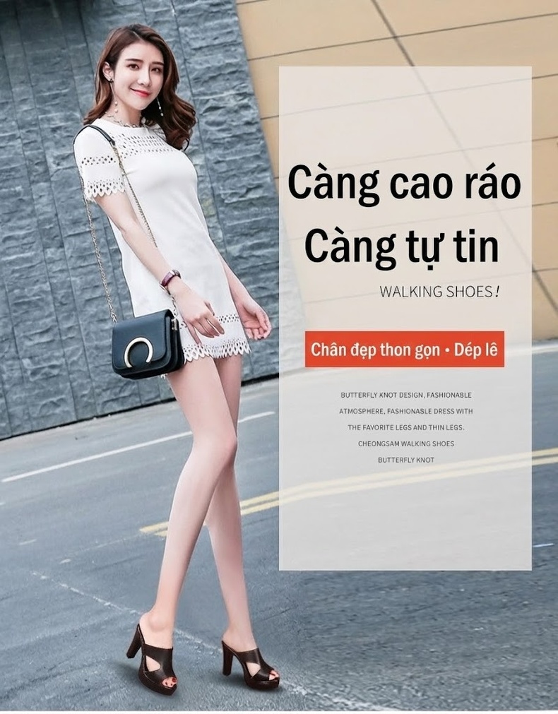 Dép Sục Nữ Hở Mũi Đế Xuồng Chiều Cao Đế Khoảng 8cm Da Bóng Màu Đen, Đỏ, Nâu, Trắng... chi tiết 1