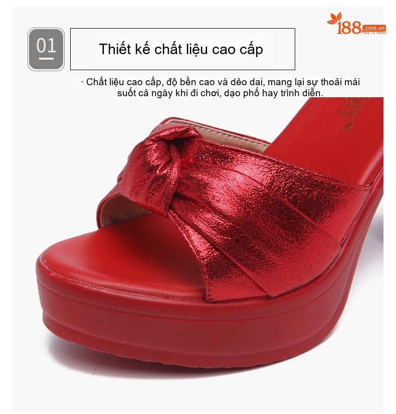 Giày Sandal Cao Gót Nữ Hở Ngón Quai Ngang Đế Xuồng Gót Cao 8cm Màu Đỏ, Đen, Vàng chi tiết 6