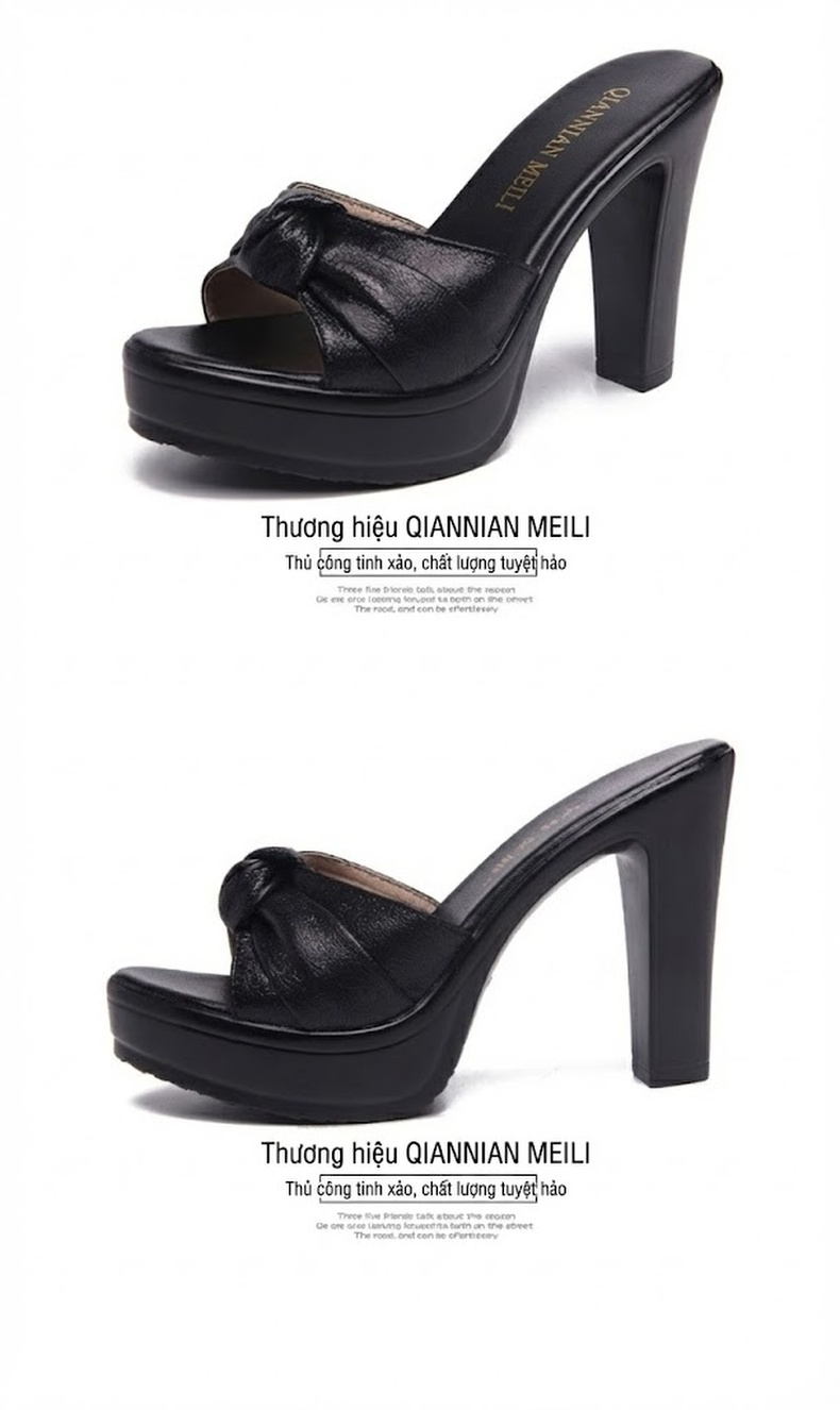 Giày Sandal Cao Gót Nữ Hở Ngón Quai Ngang Đế Xuồng Gót Cao 8cm Màu Đỏ, Đen, Vàng chi tiết 14