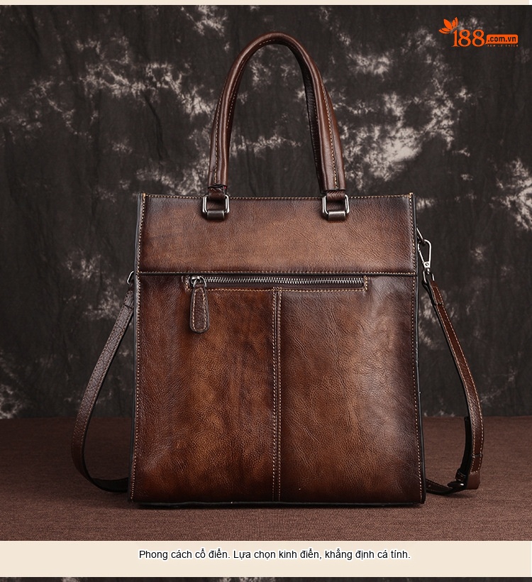 Túi Xách Nữ Da Bò Túi Tote Vintage Học Viện Đeo Vai Túi Xách Tay Màu Nâu chi tiết 7