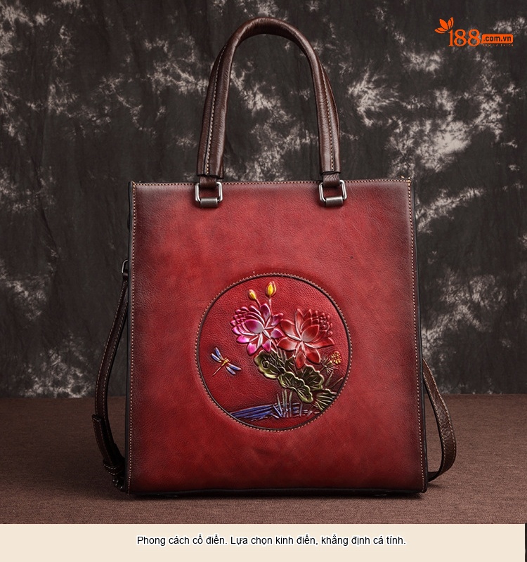 Túi Xách Nữ Da Bò Túi Tote Vintage Học Viện Đeo Vai Túi Xách Tay Màu Nâu chi tiết 8
