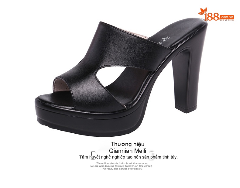 Dép Sục Nữ Hở Mũi Đế Xuồng Chiều Cao Đế Khoảng 8cm Da Bóng Màu Đen, Đỏ, Nâu, Trắng... chi tiết 15