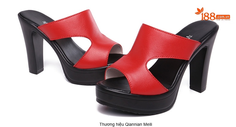 Dép Sục Nữ Hở Mũi Đế Xuồng Chiều Cao Đế Khoảng 8cm Da Bóng Màu Đen, Đỏ, Nâu, Trắng... chi tiết 19