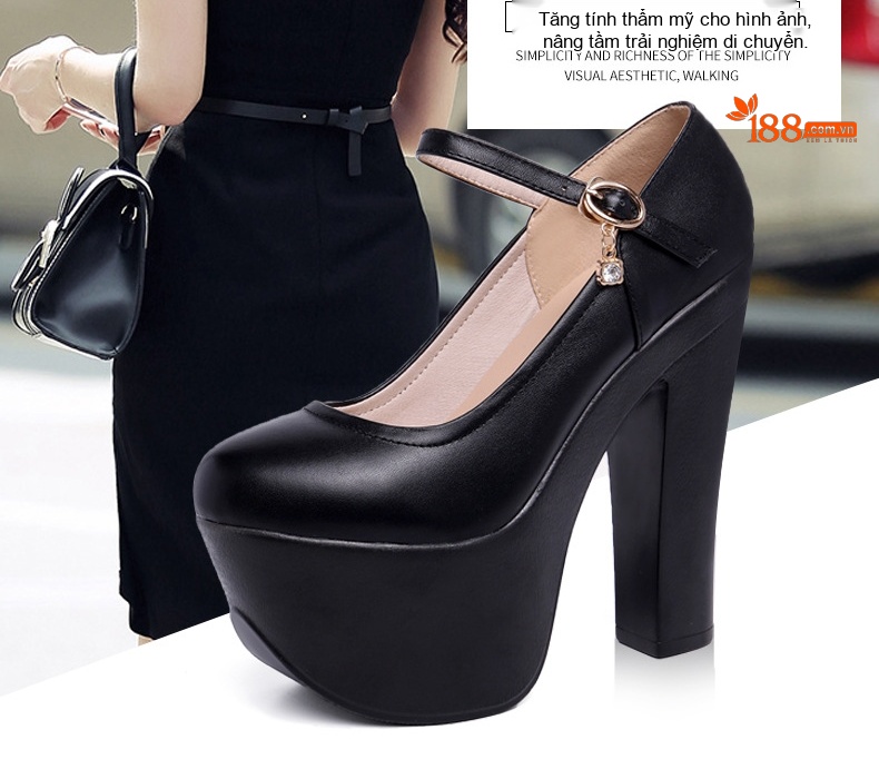 Giày Cao Gót Nữ Quai Ngang Da Bóng Chiều Cao Đế Khoảng 15cm Màu Đen, Đỏ, Trắng, Vàng... chi tiết 4